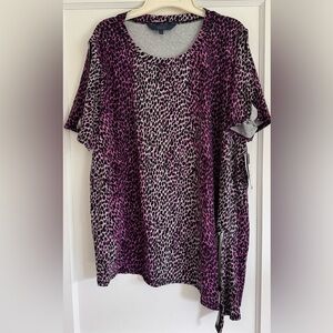 RACHEL Rachel Roy Women’s Purple & Black Animal Print Slit Sleeve Top Sz 2X